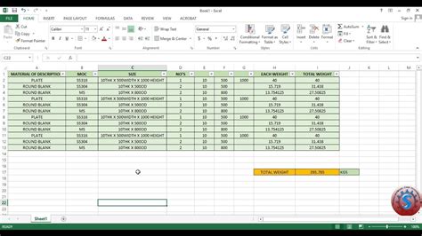 steel weight calculator excel sheet